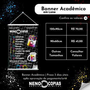 Banner Acadêmico em Lona Lona 280g    Madeira e cordinha 