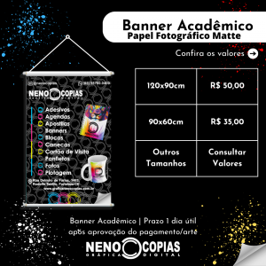 Banner de Papel Acadêmico Papel Matte 130g 90x120cm   Madeira e cordinha 